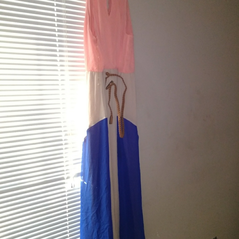 Dress with blue and Tan and peach color